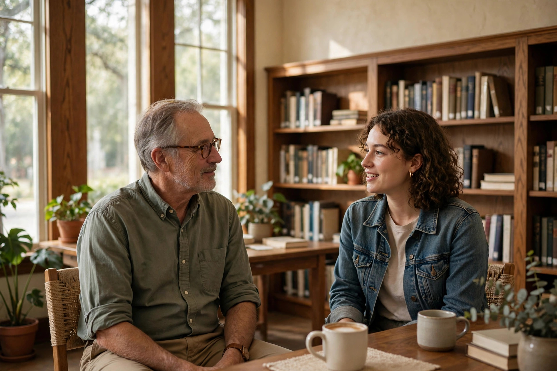 People of different generations in conversation together