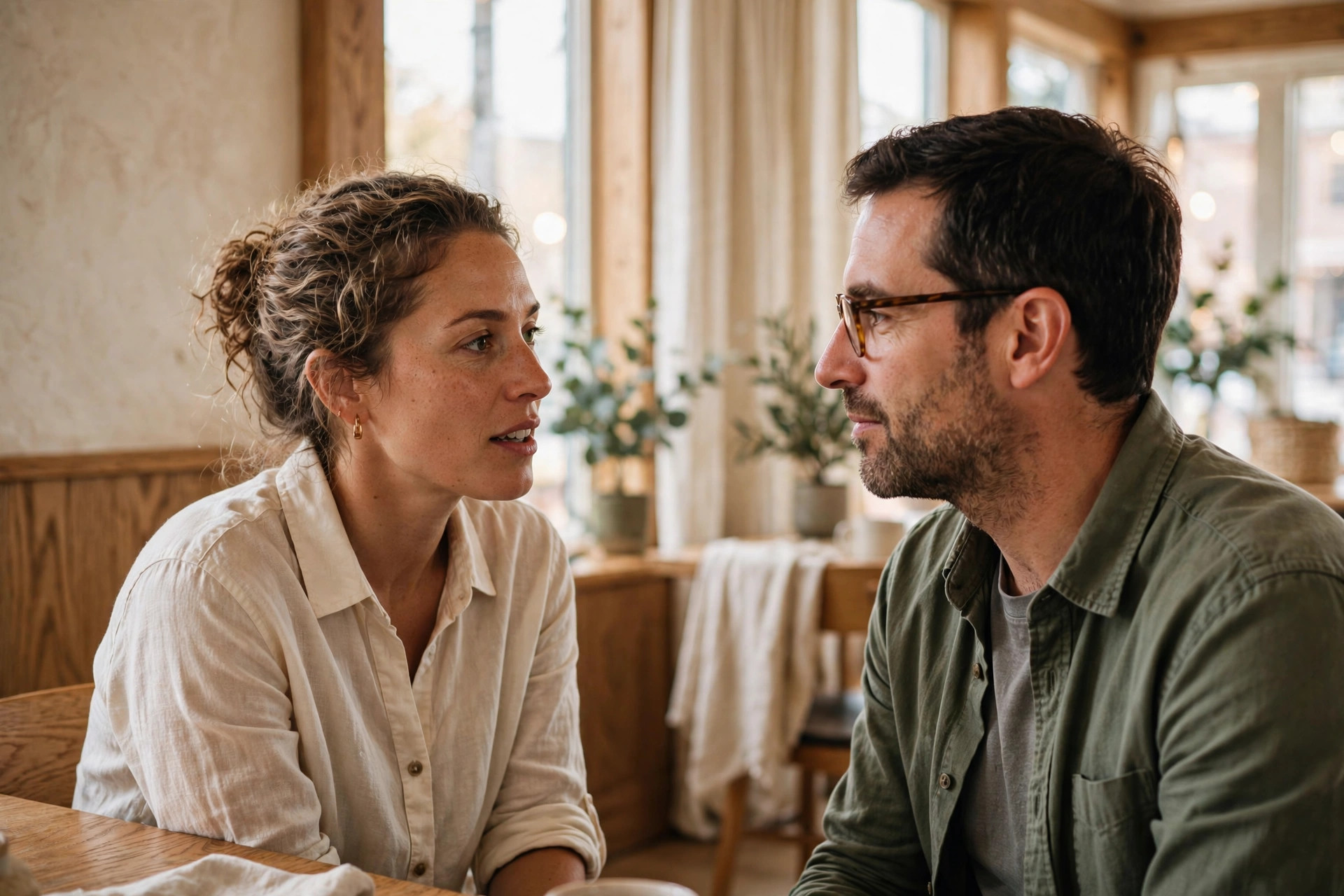 Two people in close, attentive conversation