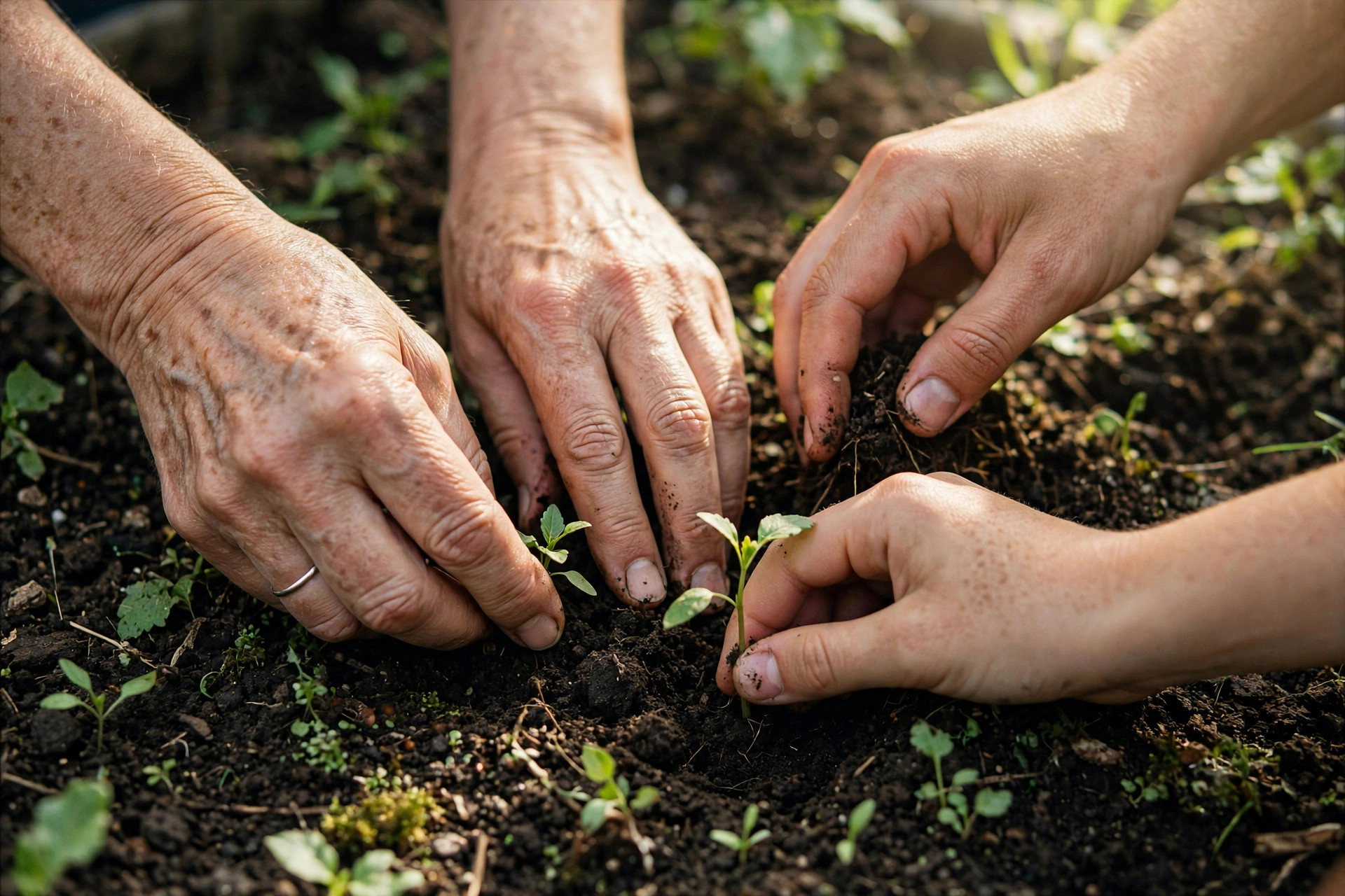 Close view of hands at work during a service project